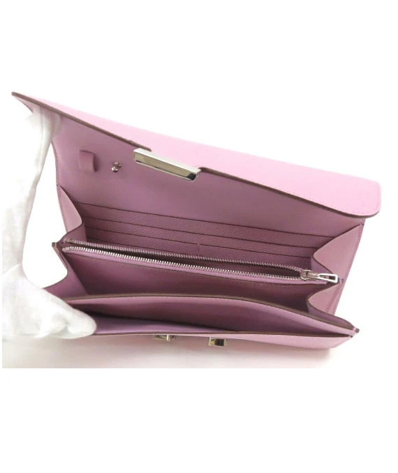 Hermes (Stamp Z) Epsom Leather Constance Long Wallet in Mauve Silvestre Color with Palladium Hardware