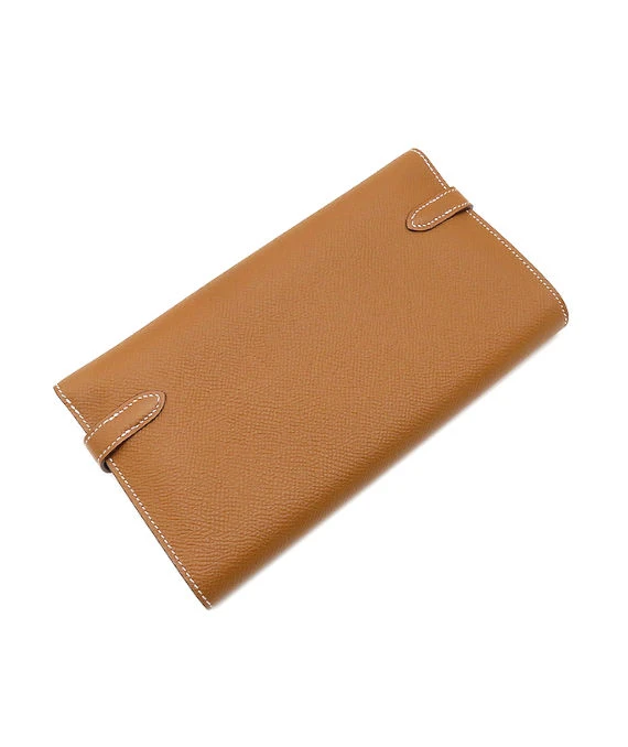 Hermes 2020 (Stamp Y) Epsom Leather Kelly To Go Long Wallet in Golden Brown Color with Palladium Hardware