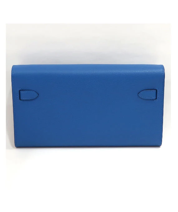 Hermes 2023 (Stamp B) Evercolor Leather Kelly To Go Long Wallet in Blue Color with Palladium Hardware