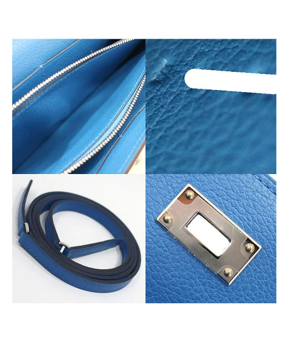 Hermes 2023 (Stamp B) Evercolor Leather Kelly To Go Long Wallet in Blue Color with Palladium Hardware