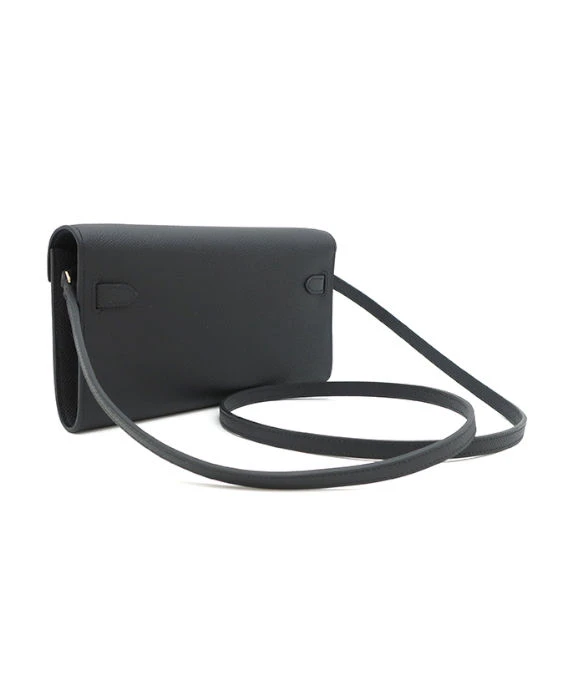 Hermes 2023 (Stamp B) Epsom Leather Kelly To Go Long Wallet in Black Color with Gold Hardware
