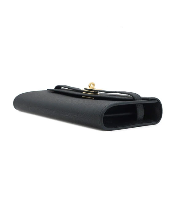 Hermes 2023 (Stamp B) Epsom Leather Kelly To Go Long Wallet in Black Color with Gold Hardware
