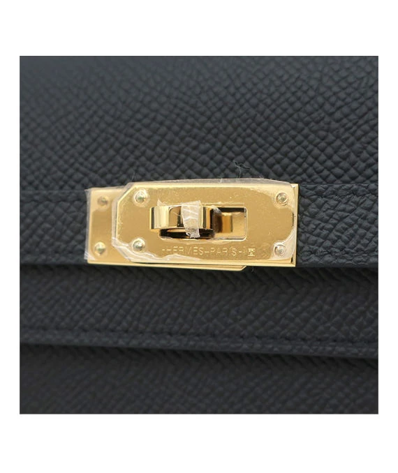Hermes 2023 (Stamp B) Epsom Leather Kelly To Go Long Wallet in Black Color with Gold Hardware