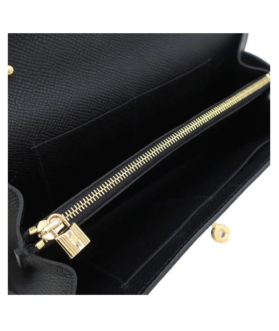 Hermes 2023 (Stamp B) Epsom Leather Kelly To Go Long Wallet in Black Color with Gold Hardware