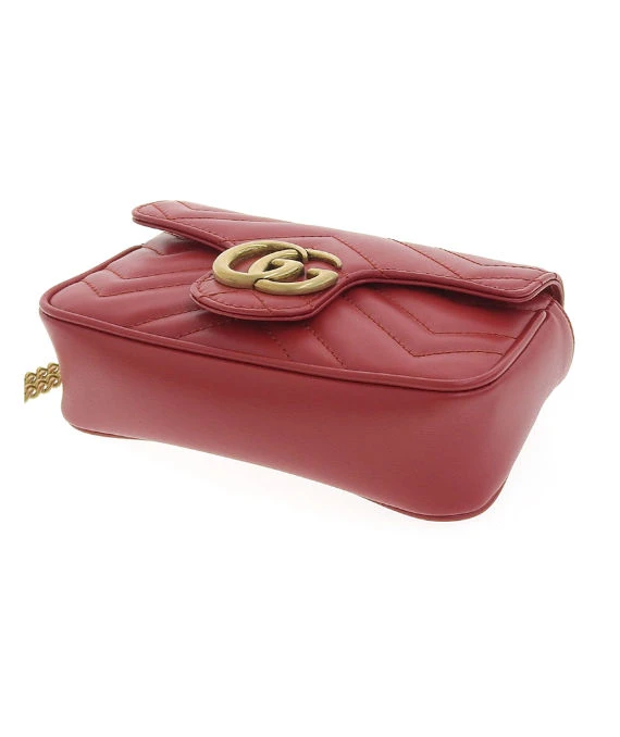Gucci Red Matelassé Leather Mini GG Marmont Super Bag