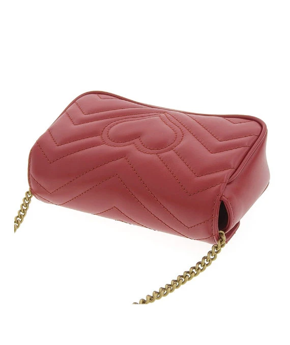 Gucci Red Matelassé Leather Mini GG Marmont Super Bag