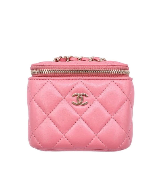 Chanel Pink Lambskin Leather Coco Pearl Crush Mini Vanity Case