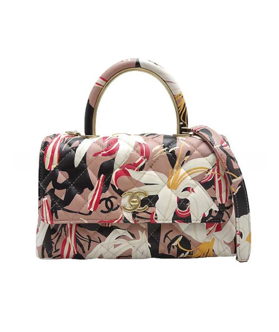 Chanel Multicolor Small Coco Handle Lambskin Leather Bag with Gold Hardware