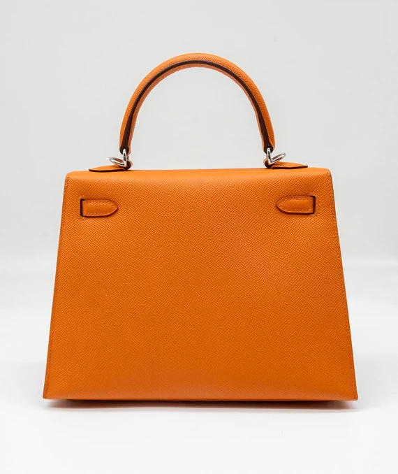 Hermes Kelly (Stamp B) Size 25 Orange Epsom Leather Handbag with Palladium Hardware