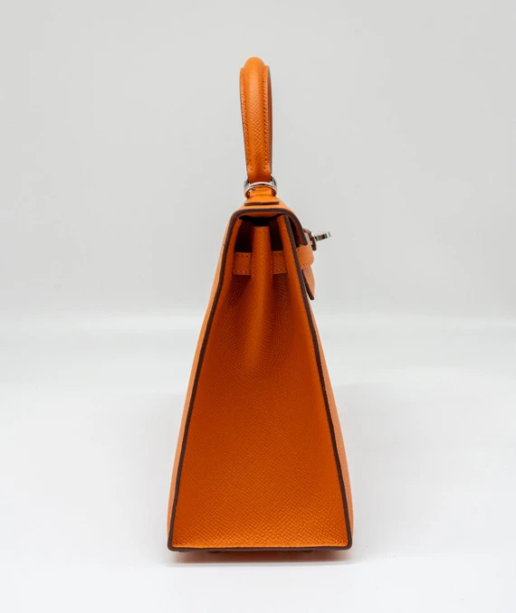 Hermes Kelly (Stamp B) Size 25 Orange Epsom Leather Handbag with Palladium Hardware