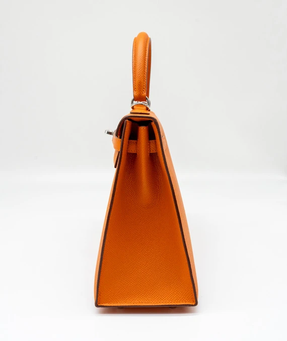 Hermes Kelly (Stamp B) Size 25 Orange Epsom Leather Handbag with Palladium Hardware