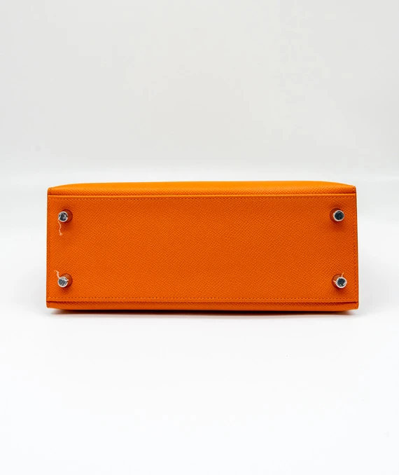 Hermes Kelly (Stamp B) Size 25 Orange Epsom Leather Handbag with Palladium Hardware