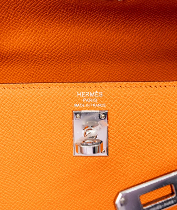 Hermes Kelly (Stamp B) Size 25 Orange Epsom Leather Handbag with Palladium Hardware
