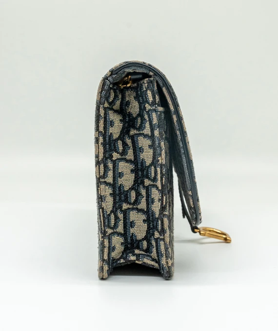 Dior Saddle Wallet on Chain in Blue Dior Oblique Jacquard