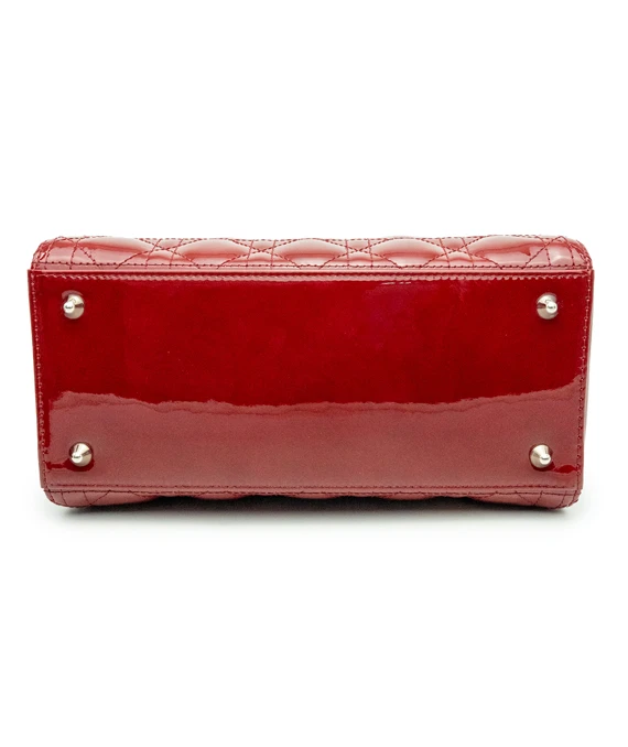 Christian Dior Cherry Red Color Cannage Patent Leather Medium Lady Dior Satchel Bag