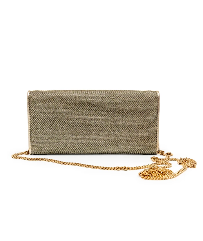Jimmy Choo Champagne Glitter Fabric Milla Wallet on Chain