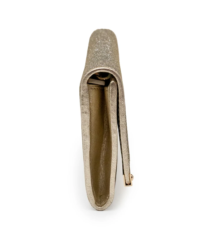 Jimmy Choo Champagne Glitter Fabric Milla Wallet on Chain