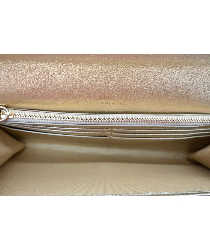 Jimmy Choo Champagne Glitter Fabric Milla Wallet on Chain