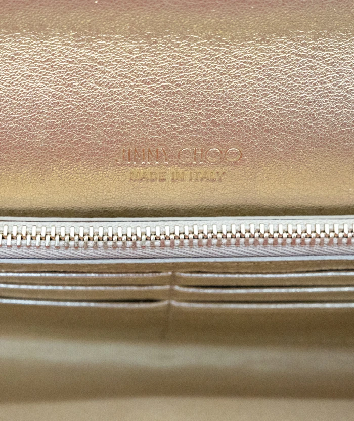 Jimmy Choo Champagne Glitter Fabric Milla Wallet on Chain