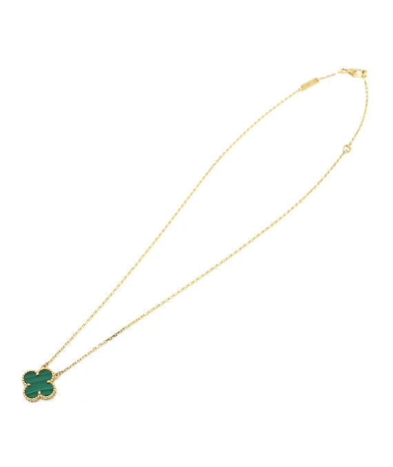 Van Cleef  Arpels Vintage 18k Yellow Gold Necklace with Alhambra Malachite Pendant
