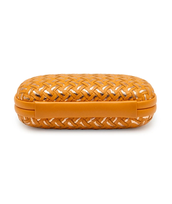 Bottega Veneta Orange / Silver Intreccio Impero Leather Knot Clutch Bag