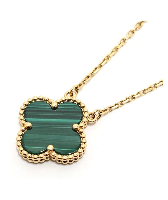 Van Cleef  Arpels Vintage 18k Yellow Gold Necklace with Alhambra Malachite Pendant