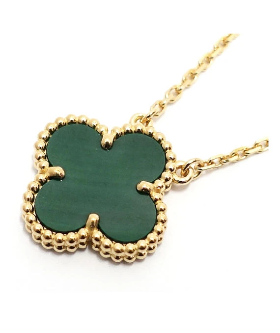 Van Cleef  Arpels Vintage 18k Yellow Gold Necklace with Alhambra Malachite Pendant