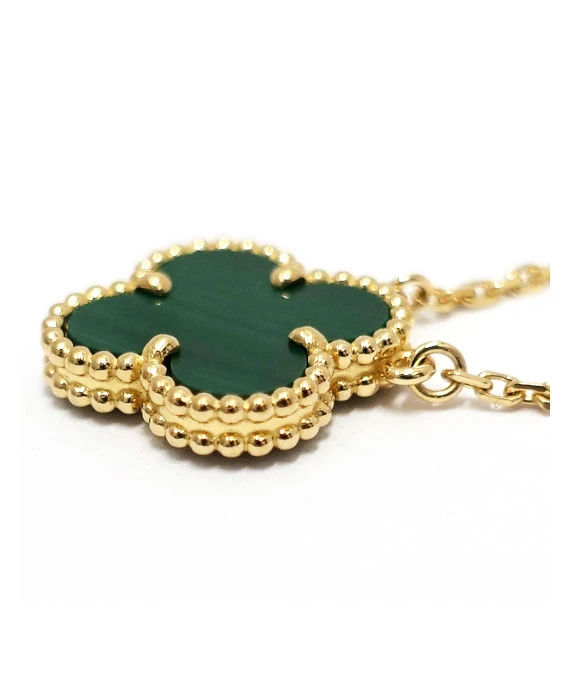 Van Cleef  Arpels Vintage 18k Yellow Gold Necklace with Alhambra Malachite Pendant