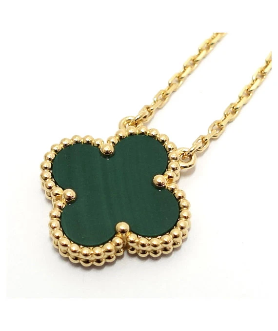 Van Cleef  Arpels Vintage 18k Yellow Gold Necklace with Alhambra Malachite Pendant