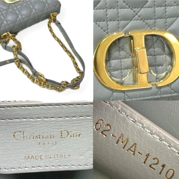 Christian Dior Cannage Lambskin Light Grey Caro Small Bag with Gold Hardware