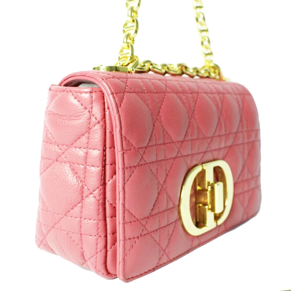 Christian Dior Cannage Calfskin Pink Caro Small Bag with Gold Hardware