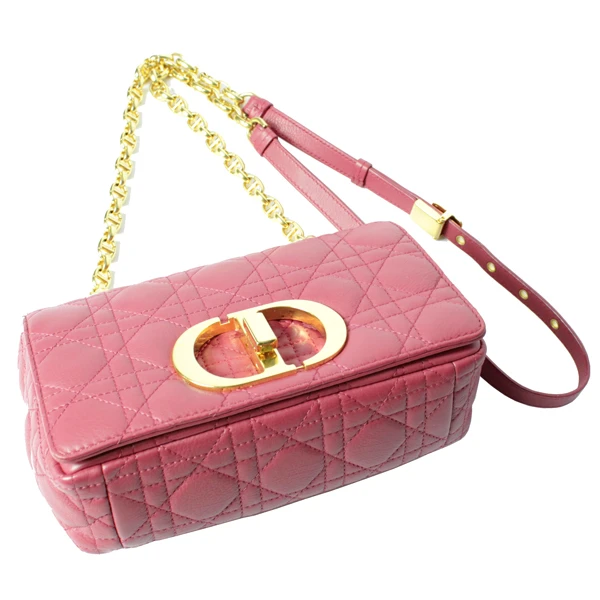 Christian Dior Cannage Calfskin Pink Caro Small Bag with Gold Hardware