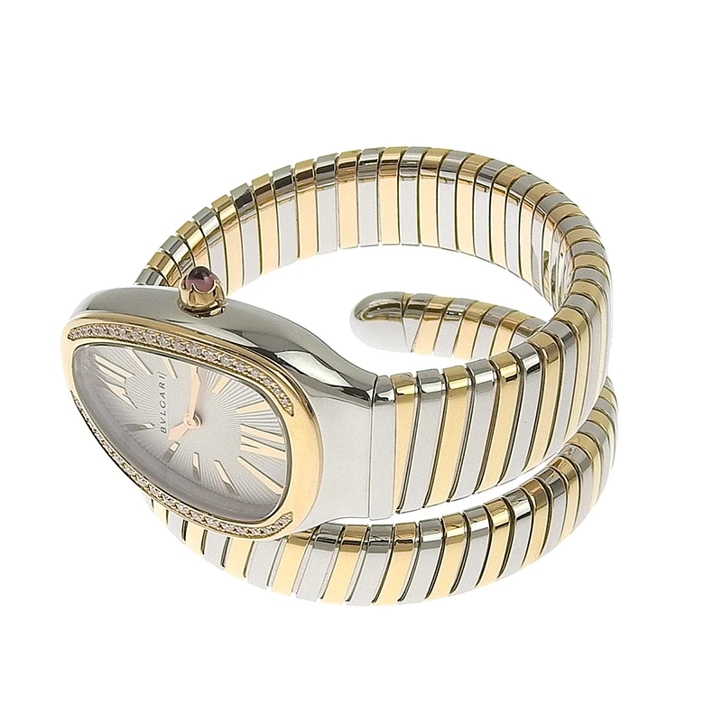 Bvlgari Serpenti Tubogas Single Spiral White Diamond Dial Stainless Steel/Rose Gold Womens Watch