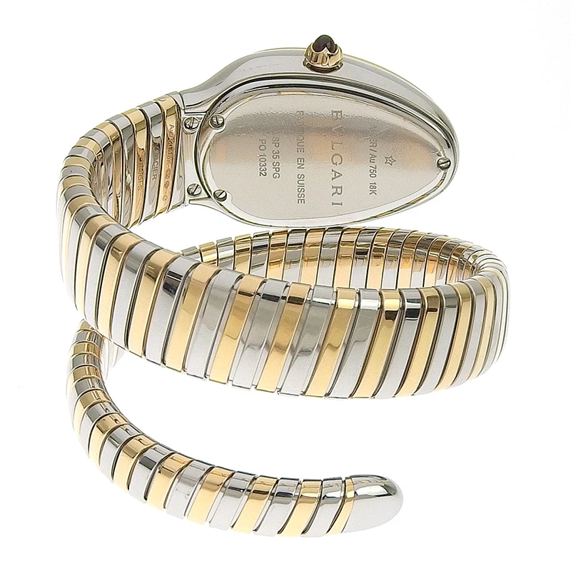 Bvlgari Serpenti Tubogas Single Spiral White Diamond Dial Stainless Steel/Rose Gold Womens Watch