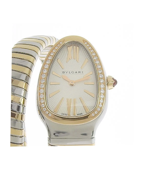Bvlgari Serpenti Tubogas Single Spiral White Diamond Dial Stainless Steel/Rose Gold Womens Watch