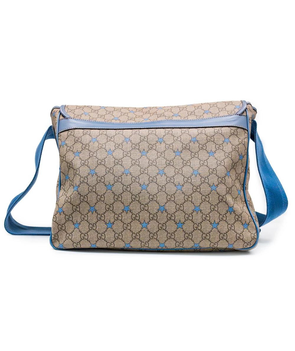 Gucci GG Beige/Light Blue Coated Canvas Star Diaper Messenger Bag
