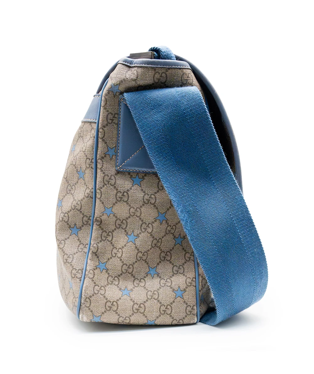 Gucci GG Beige/Light Blue Coated Canvas Star Diaper Messenger Bag