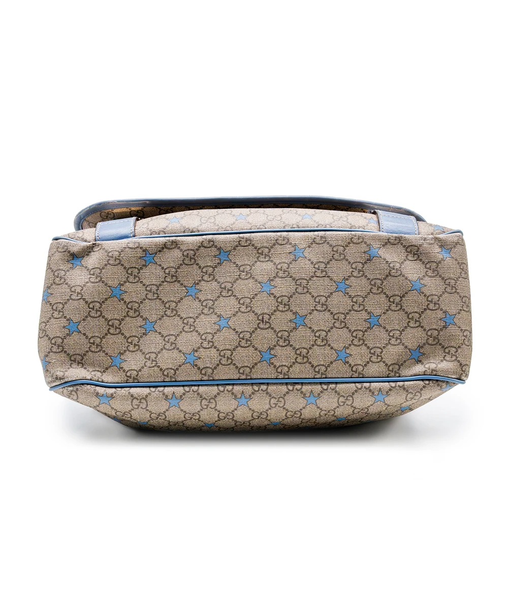 Gucci GG Beige/Light Blue Coated Canvas Star Diaper Messenger Bag