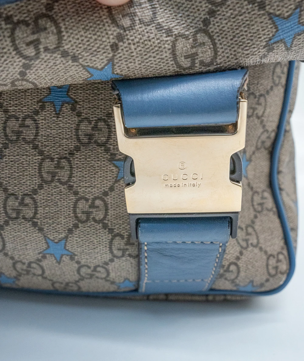 Gucci GG Beige/Light Blue Coated Canvas Star Diaper Messenger Bag
