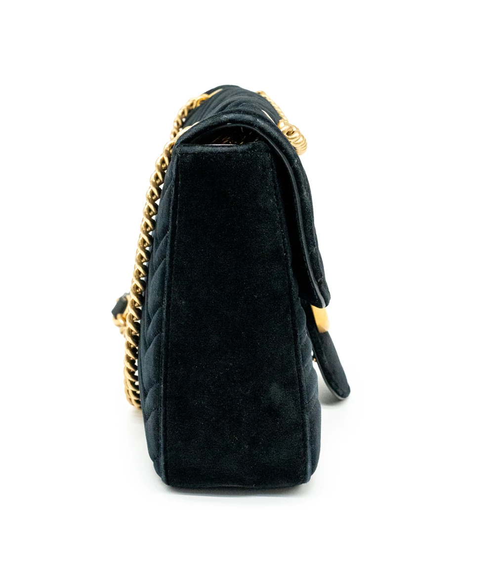 Gucci Black Velvet GG Marmont Matelassé Medium Shoulder Bag