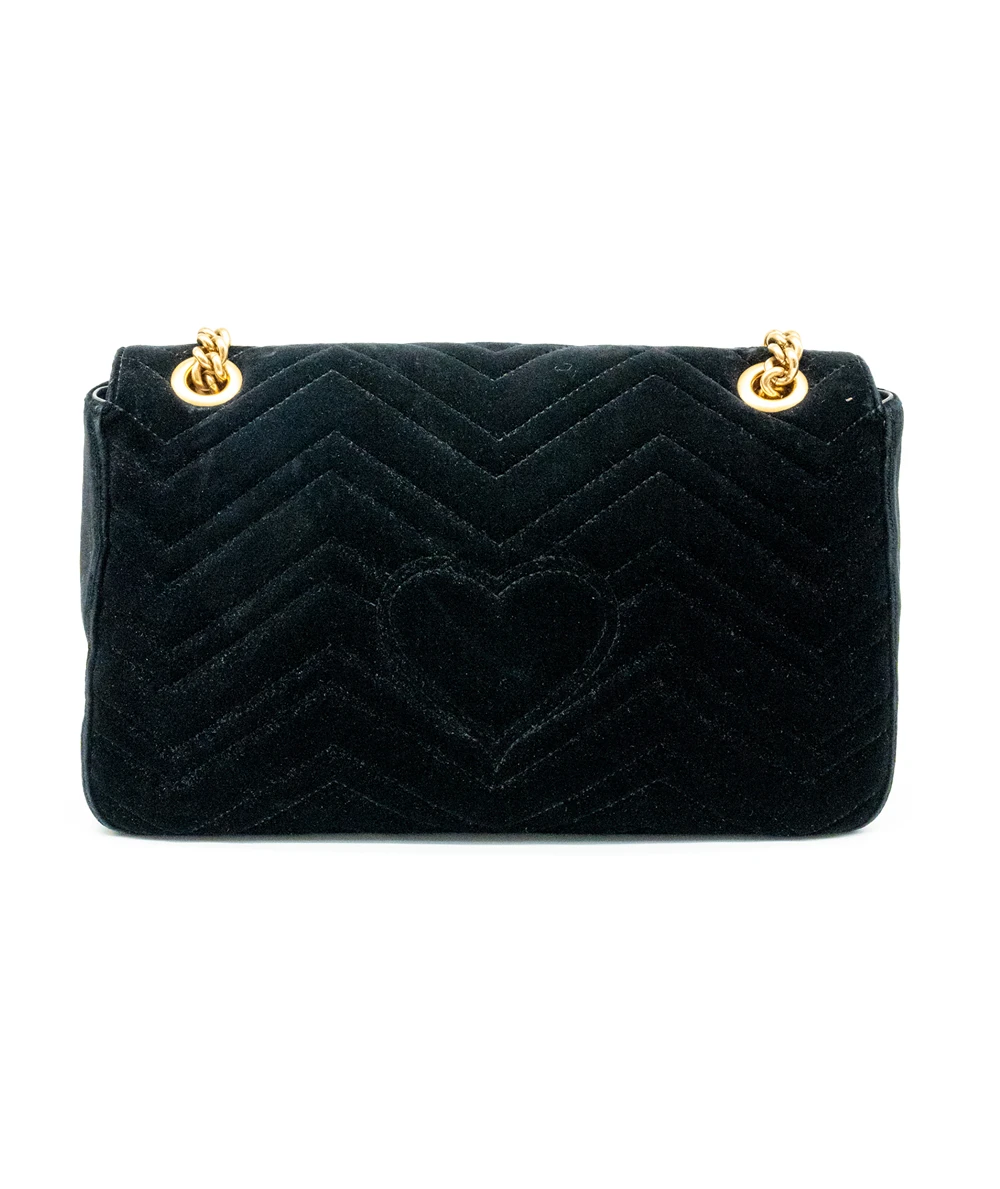 Gucci Black Velvet GG Marmont Matelassé Medium Shoulder Bag