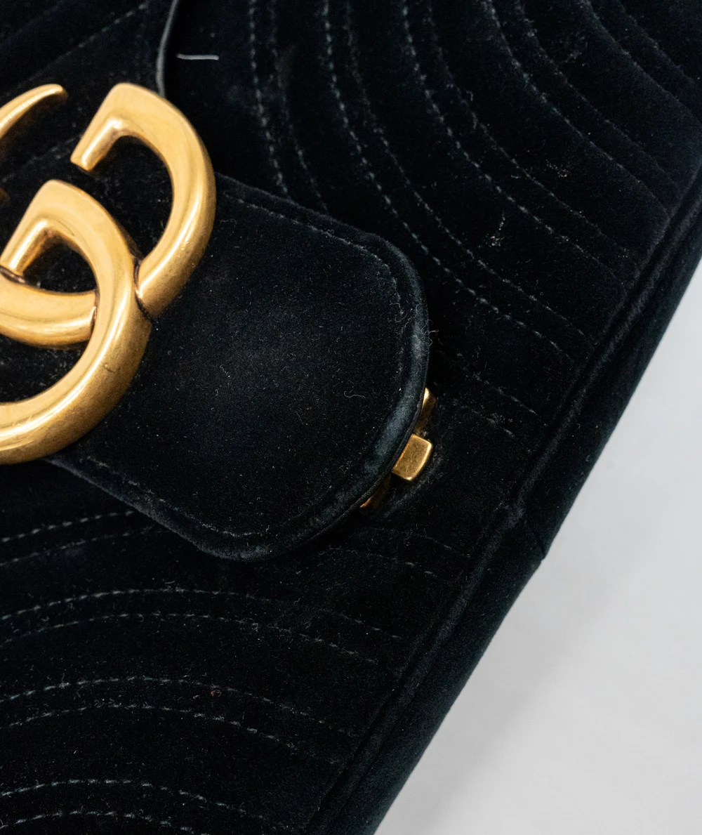 Gucci Black Velvet GG Marmont Matelassé Medium Shoulder Bag
