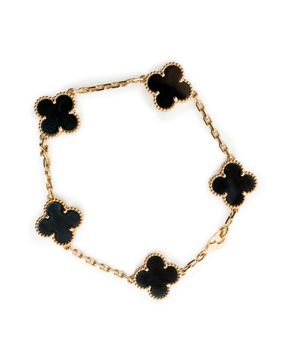 Van Cleef  Arpels Alhambra 5 Motif Black Onyx Bracelet in 18k Yellow Gold