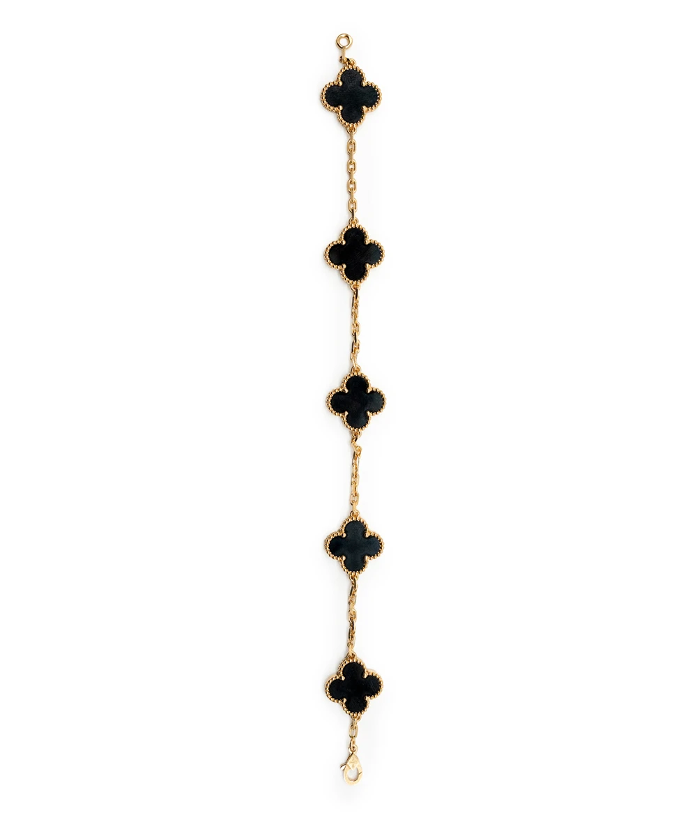 Van Cleef  Arpels Alhambra 5 Motif Black Onyx Bracelet in 18k Yellow Gold