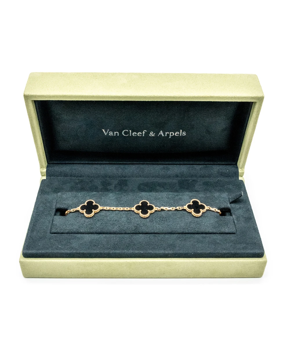 Van Cleef  Arpels Alhambra 5 Motif Black Onyx Bracelet in 18k Yellow Gold