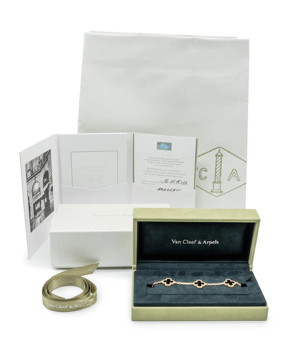 Van Cleef  Arpels Alhambra 5 Motif Black Onyx Bracelet in 18k Yellow Gold