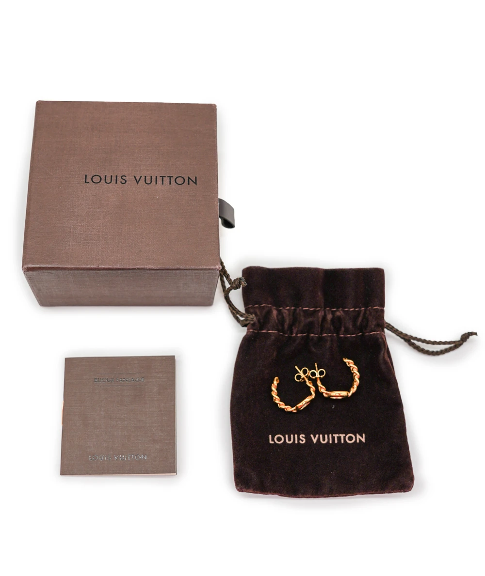 Louis Vuitton ID Chain Gold Plated Hoop Earrings with LV Monogram Logo in Silver