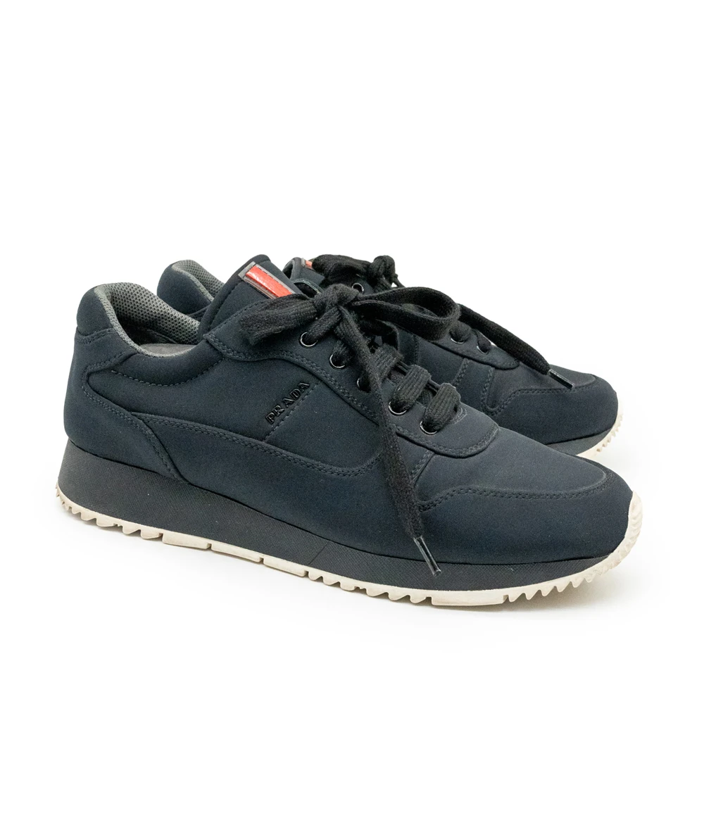 Prada Size 38 Sport Dark Blue Nylon Low-Top Sneakers with White/Black Sole