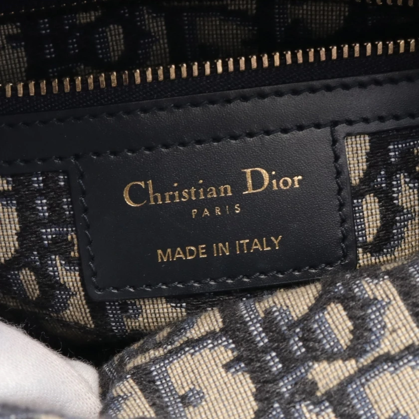 Dior Navy Blue Wicker Oblique Medium Lady Dior Handbag