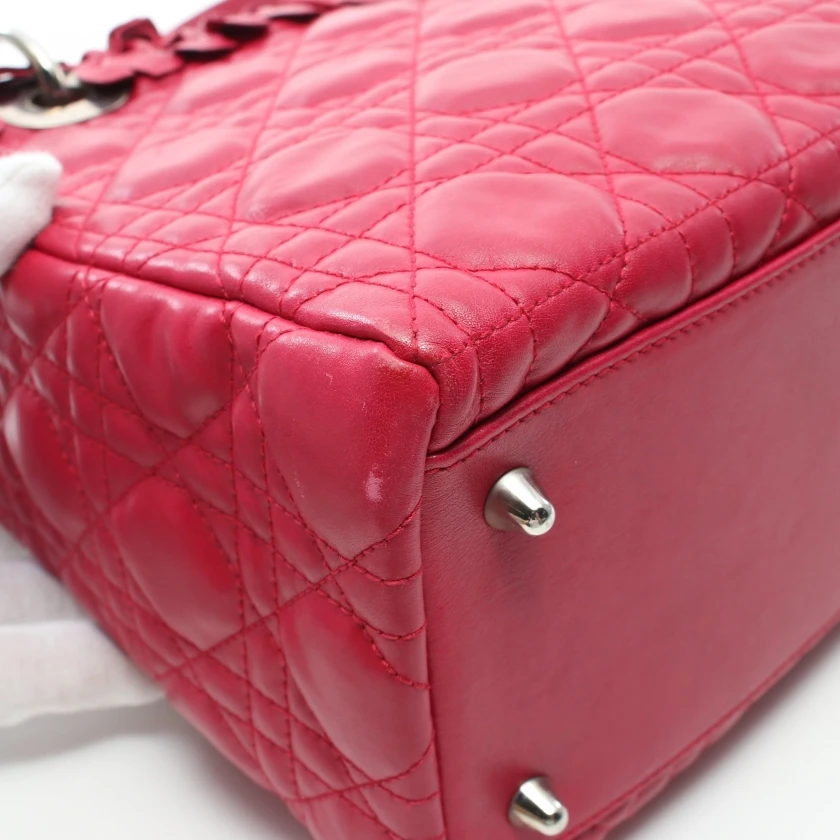 Christian Dior Lambskin Cannage Pink Bow Lady Dior Fuchsia